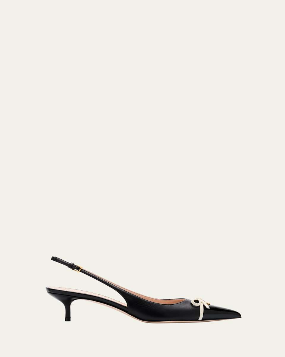 Patent Cap-Toe Leather Kitten Slingback Pumps